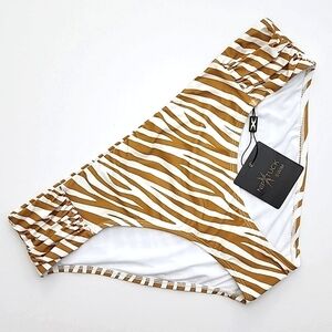 Niptuck Swim Natural Tan Zebra Print Bikini Bottom Gathered Hip Detail Sz 12